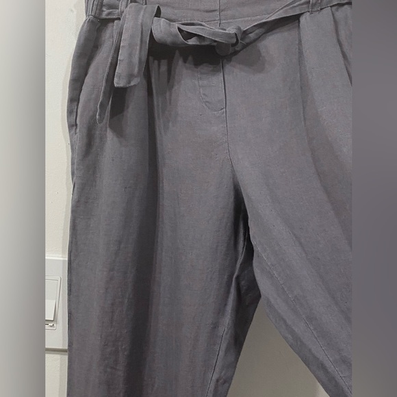 Ellen Tracy Linen Comfy Tapered Leg Pant High Waist in Mid Grey Oversized Size S - Picture 4 of 10